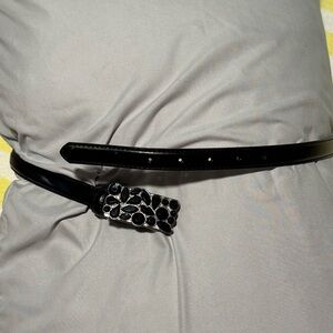 3/$15  Talbots Black Leather Belt with Jeweled Buckle, Size M
